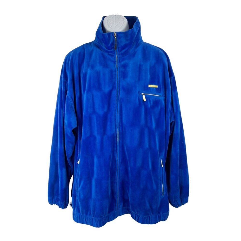 Leeman Fleece Sweater Jacket Men Extra Large Blue Full Zip Gold Trim Soft Outer